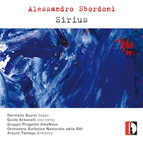 CD cover for Alessandro Sbordoni’s “Sirius” with abstract blue and red imagery.