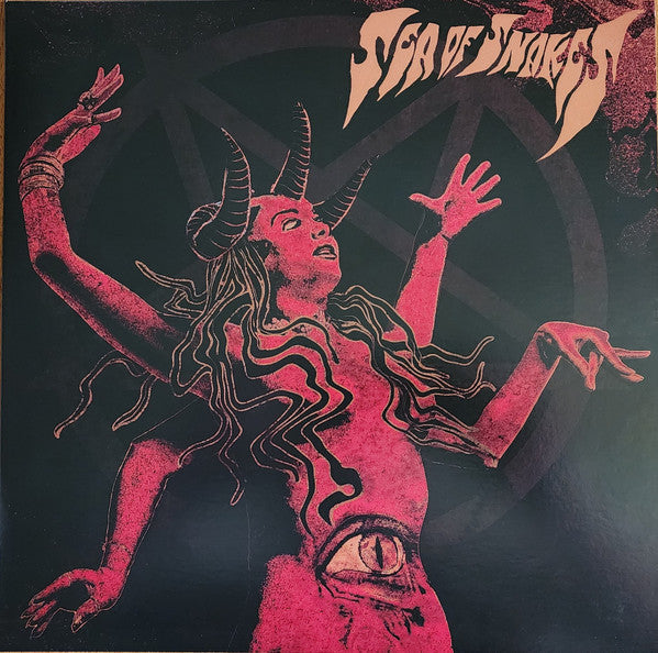 Red vinyl record cover with illustration of a horned, demonic figure.