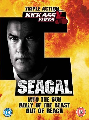 DVD cover featuring Steven Seagal against a fiery background with movie titles listed below.