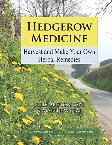 Book cover titled Hedgerow Medicine with a background of dandelions along a country road.