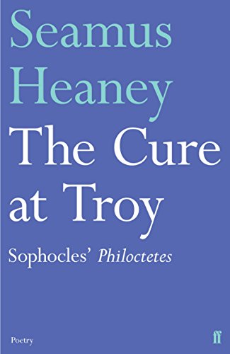 Blue book cover with white text: "The Cure at Troy" by Seamus Heaney.