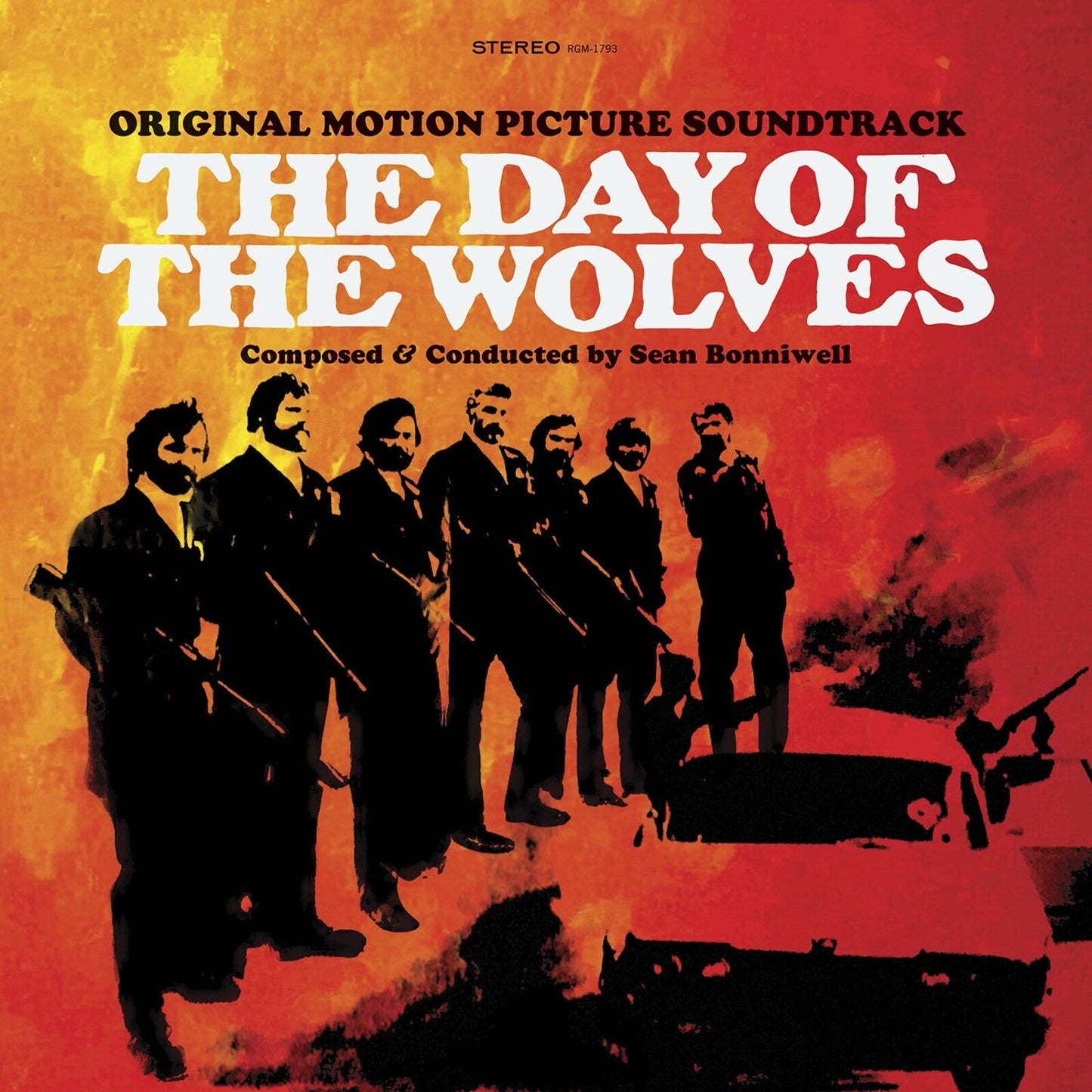 Vinyl record cover for "The Day of the Wolves" soundtrack, featuring men.