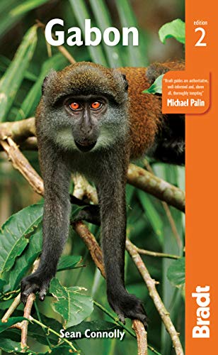 Gabon travel guide cover featuring a monkey in a rainforest.
