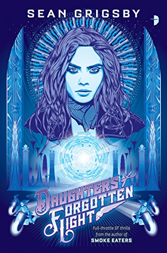 Book cover: woman’s portrait with glowing blue sci-fi architecture.