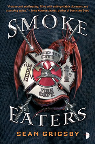 Book cover: “Smoke Eaters: 1” featuring a dragon and firefighter badge.