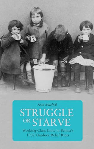 Black and white photo of children with mugs, book cover text below.