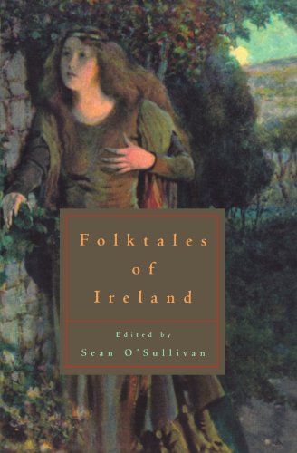 Book cover: “Folk Tales of Ireland” with a woman in a landscape.