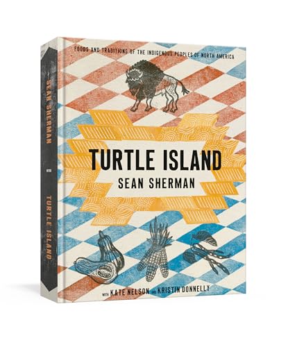Book cover: "Turtle Island" with bison illustration and geometric patterns.