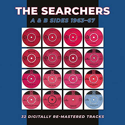 Album cover for The Searchers’ “A & B Sides 1963-67” featuring record labels.