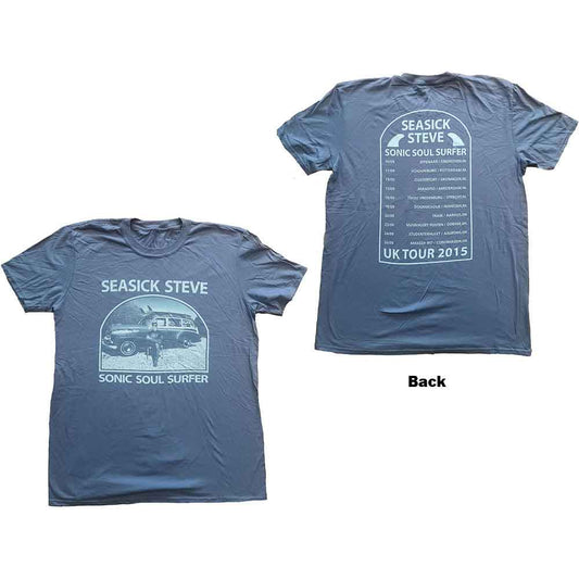Gray t-shirt with "Seasick Steve" and a vintage car graphic on the front.
