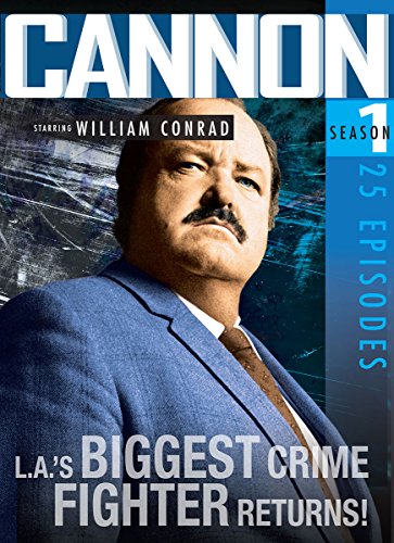 “Cannon” Season 1 DVD cover featuring actor William Conrad in a blue suit.