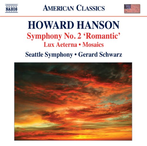 CD cover for Howard Hanson’s “Symphony No. 2” with a fiery sky image.