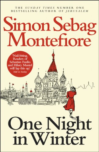 Book cover showing a woman in a red coat before a sketch of Moscow.