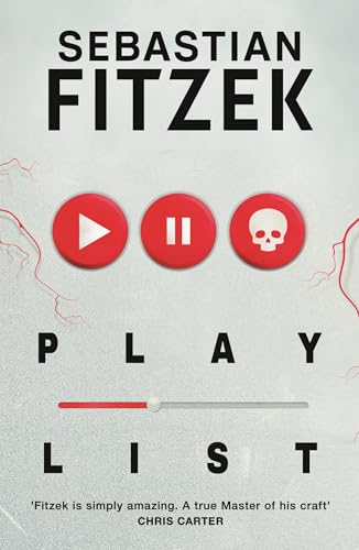 Book cover: "Playlist" by Sebastian Fitzek, with play/pause/skull icons.