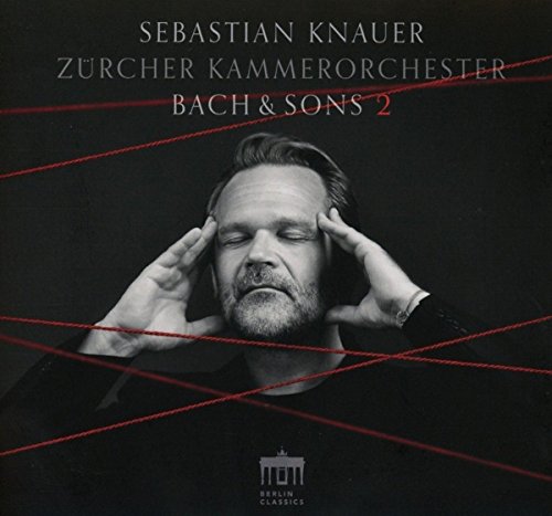 CD cover featuring a portrait of Sebastian Knauer with red lines.