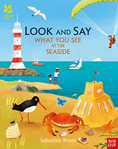 Children's book cover depicting a colorful seaside scene with a lighthouse.