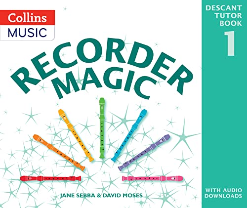 Recorder Magic: Descant Tutor Book 1 cover with colorful recorders.