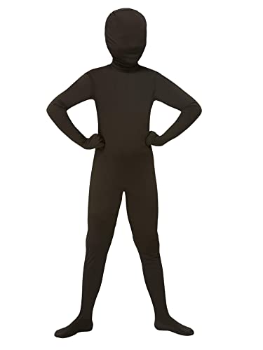 Child in a full-body black suit with a hooded mask.