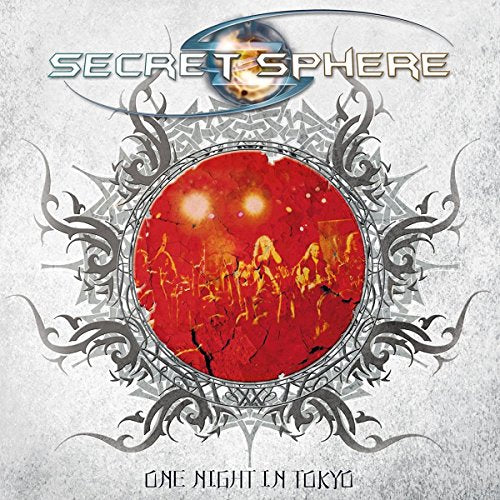 CD cover: red cracked sphere with silver ornamental design, "Secret Sphere".