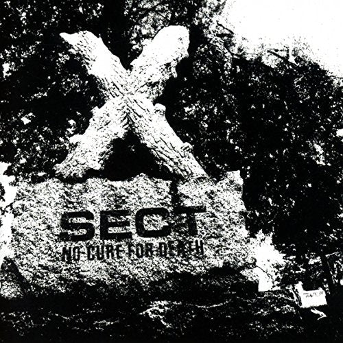 Black and white image of a wooden cross and the word "SECT".