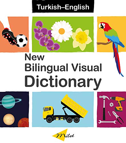 Bilingual visual dictionary cover with colorful illustrations of objects.