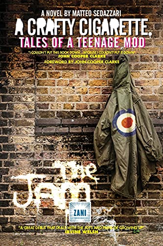 Book cover with brick wall, graffiti, and a Mod-style jacket.