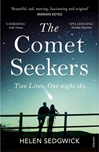 Book cover: "The Comet Seekers" by Helen Sedgwick, with silhouetted figures.
