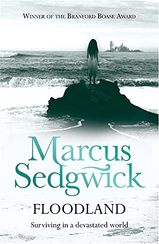Book cover: lone figure on flooded landscape, title "Floodland" by Marcus Sedgwick.