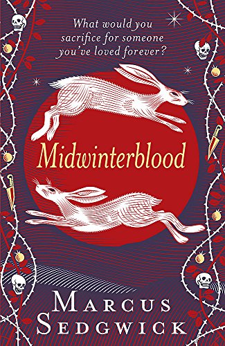 Book cover featuring two white hares against a red circle on a purple background.