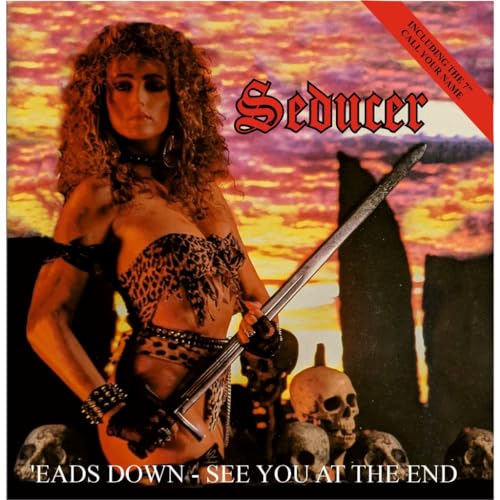 CD cover: woman with sword, skulls, and a sunset background.