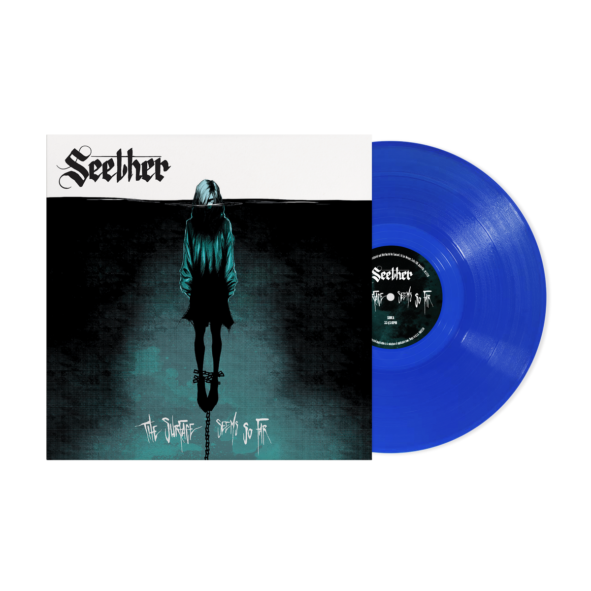 Seether album cover art showing a figure in water with a blue vinyl record.