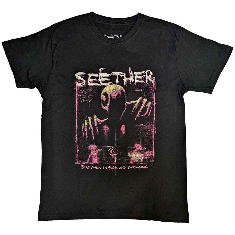 Black Seether band t-shirt, “Beat Down” design, size XX-Large.