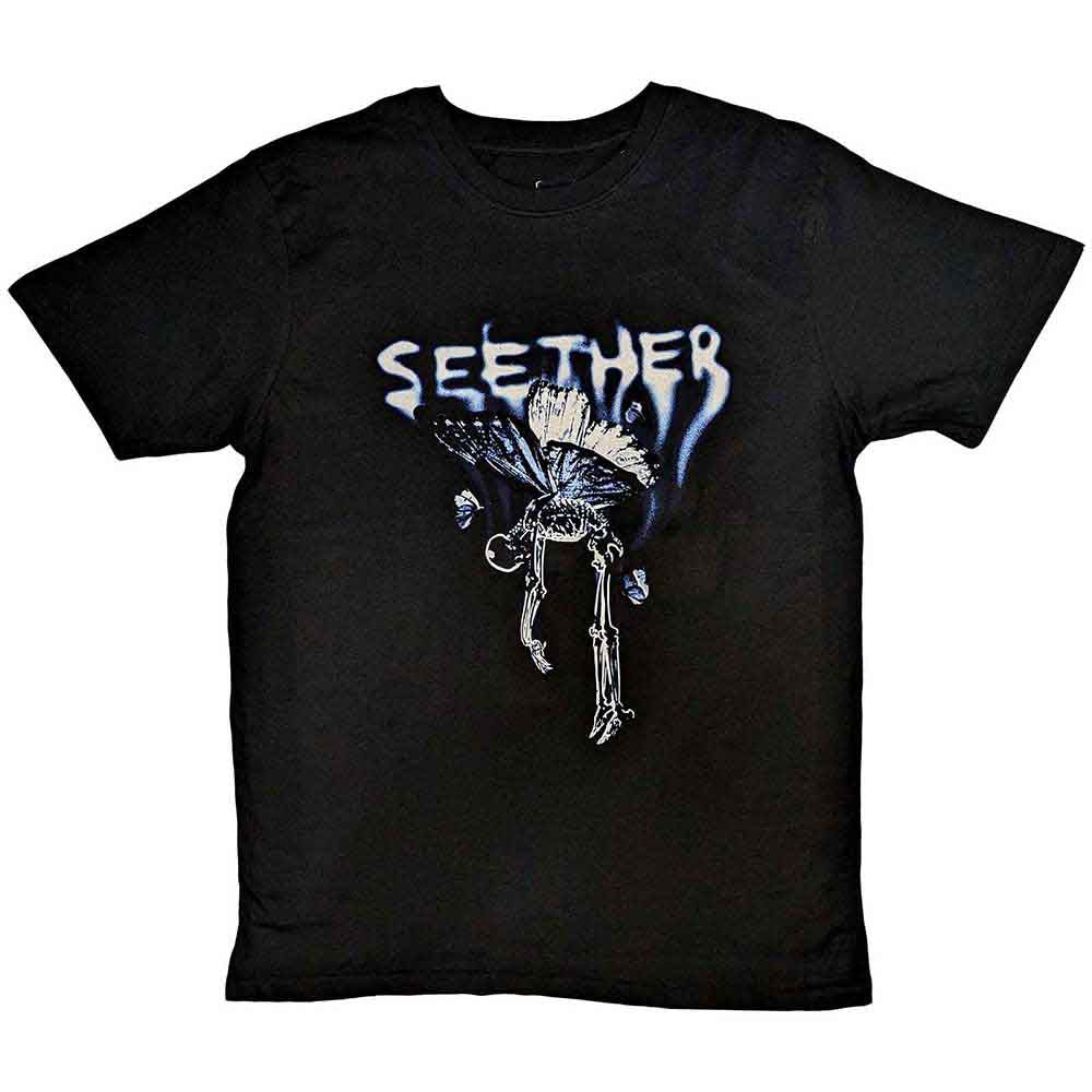 Black Seether t-shirt with a graphic of a dead butterfly design, size medium.