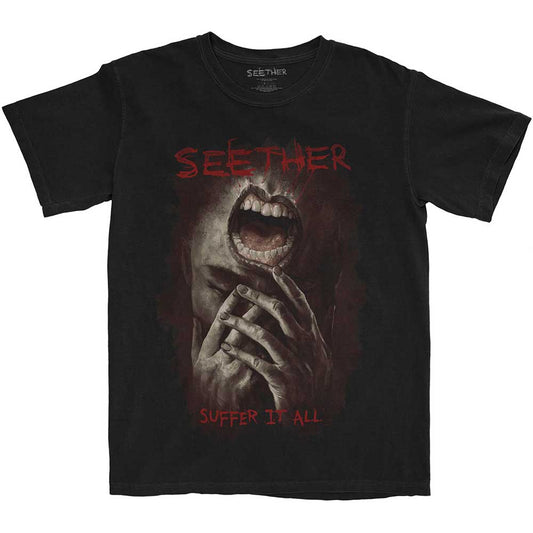 Black Seether band t-shirt, size XX-Large, with "Suffer It All" design.