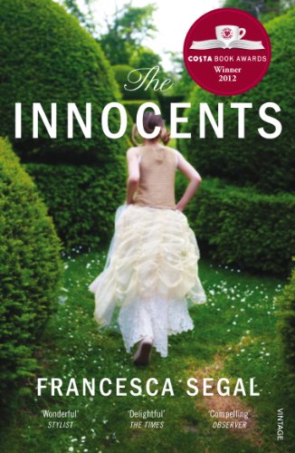 Book cover: girl in a white dress running in a garden.