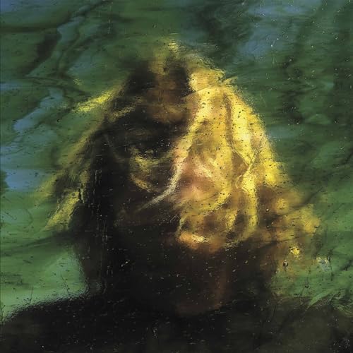 Abstract portrait of a person with blurred, golden and green tones.