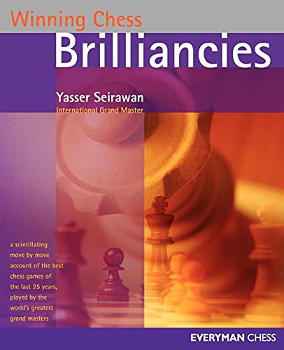 Book cover titled Winning Chess Brilliancies by Yasser Seirawan featuring chess pieces on a board.