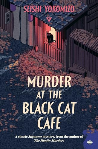Book cover: "Murder at the Black Cat Café" with a black cat in a window.