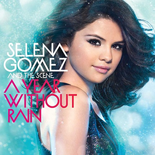Selena Gomez on the cover of A Year Without Rain against a blue background.
