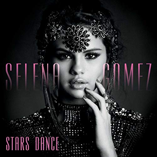 Selena Gomez album cover, "Stars Dance," with ornate headpiece and dark background.