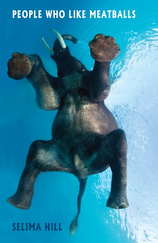 Book cover: an elephant submerged in blue water, title “People Who Like Meatballs”.