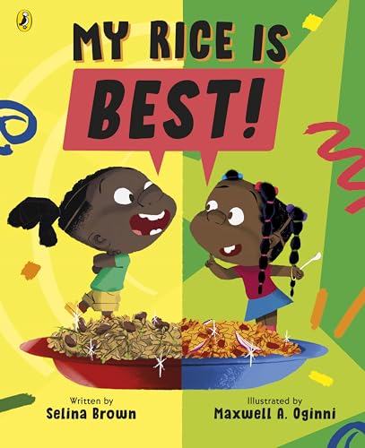 Book cover: two children with rice bowls, bright yellow and green background.