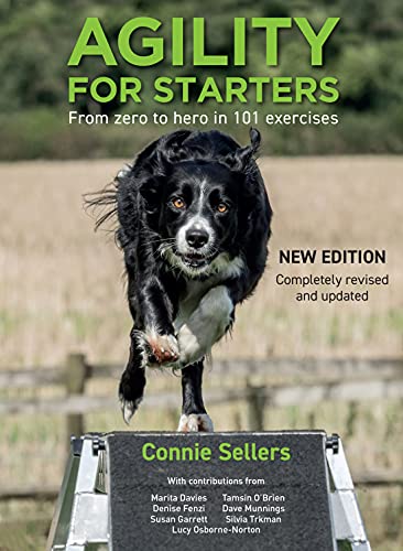 Book cover: "Agility For Starters" with a jumping border collie.