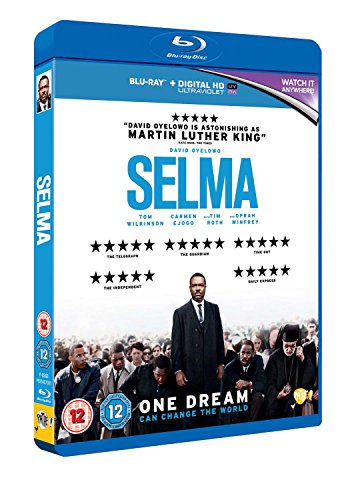 Blu-ray cover for the film Selma featuring Martin Luther King Jr. and a crowd.