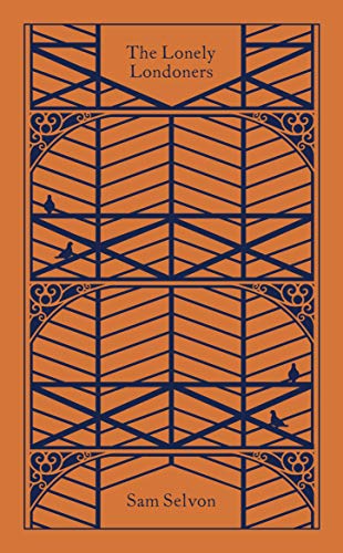 Orange book cover with dark blue geometric patterns and silhouettes of small birds.