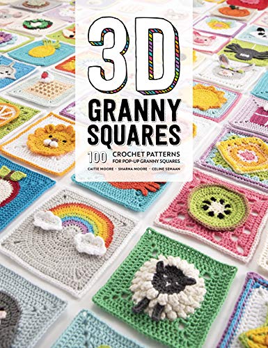 Book cover featuring many colorful, textured 3D crochet granny squares with various designs.
