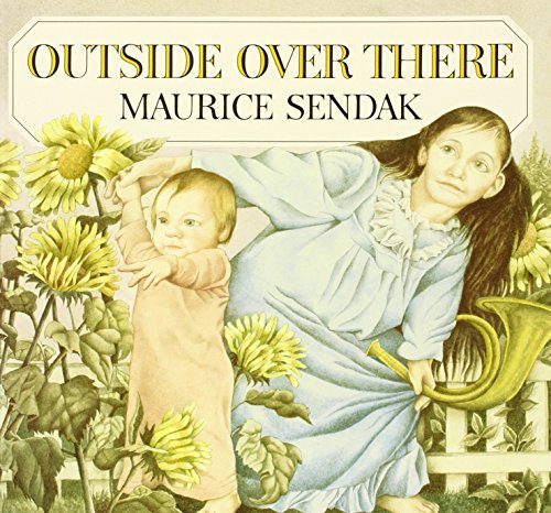 Book cover: two children among large sunflowers, holding a golden horn.