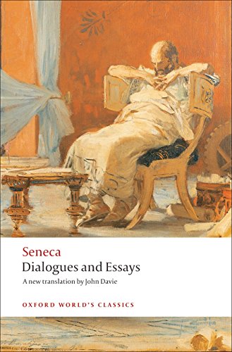 Book cover: painting of a seated man reading, titled “Dialogues and Essays.”