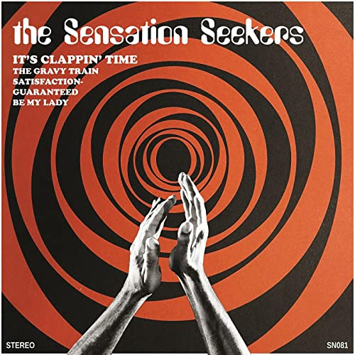 Vinyl record cover with swirling red and black design, clapping hands.