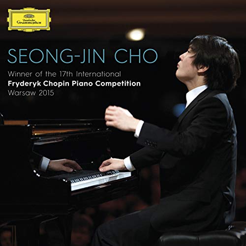 Pianist Seong-Jin Cho playing a black piano, album cover art.